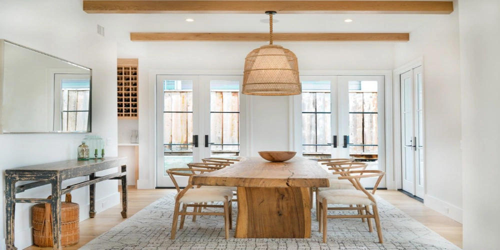 بازسازی سالن ناهارخوری با متریال چوب و المان‌های طبیعی